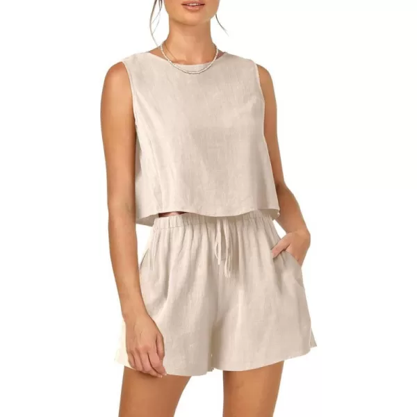 imagePRETTYGARDEN Womens 2023 Summer 2 Piece Outfits Casual Button Back Crop Tank Tops and High Waist Shorts SetApricot