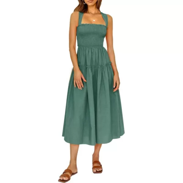 imagePRETTYGARDEN Womens 2023 Summer Maxi Dress Halter Neck Backless Ruffle Smocked Casual Long Flowy Boho DressesDark Grey Green