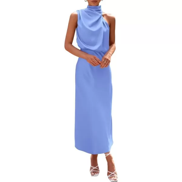 imagePRETTYGARDEN Womens 2023 Summer Satin Dress Elegant Sleeveless Mock Neck Cocktail Party Maxi DressesBlue