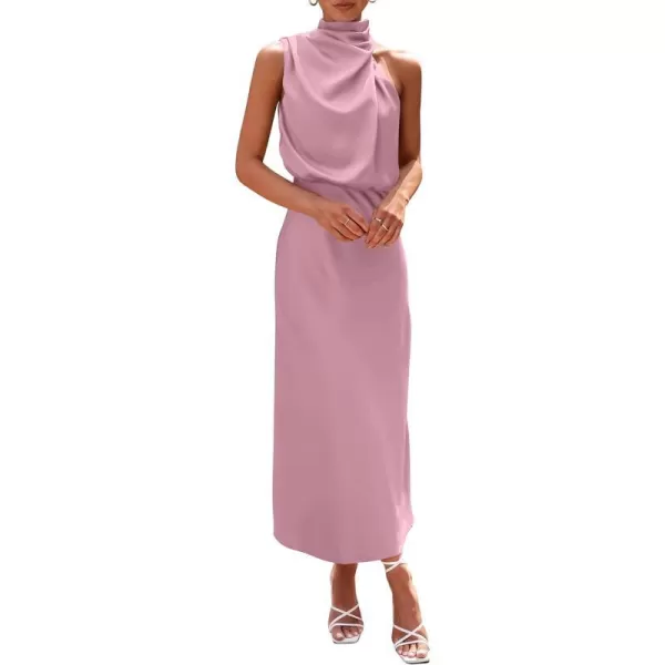 imagePRETTYGARDEN Womens 2023 Summer Satin Dress Elegant Sleeveless Mock Neck Cocktail Party Maxi DressesDusty Pink