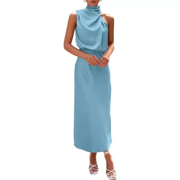 imagePRETTYGARDEN Womens 2023 Summer Satin Dress Elegant Sleeveless Mock Neck Cocktail Party Maxi DressesLight Blue