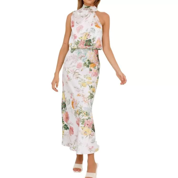 imagePRETTYGARDEN Womens 2023 Summer Satin Dress Elegant Sleeveless Mock Neck Cocktail Party Maxi DressesPrint White