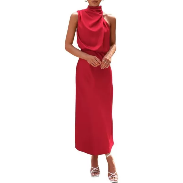imagePRETTYGARDEN Womens 2023 Summer Satin Dress Elegant Sleeveless Mock Neck Cocktail Party Maxi DressesRed