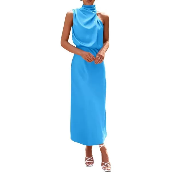 imagePRETTYGARDEN Womens 2023 Summer Satin Dress Elegant Sleeveless Mock Neck Cocktail Party Maxi DressesSky Blue