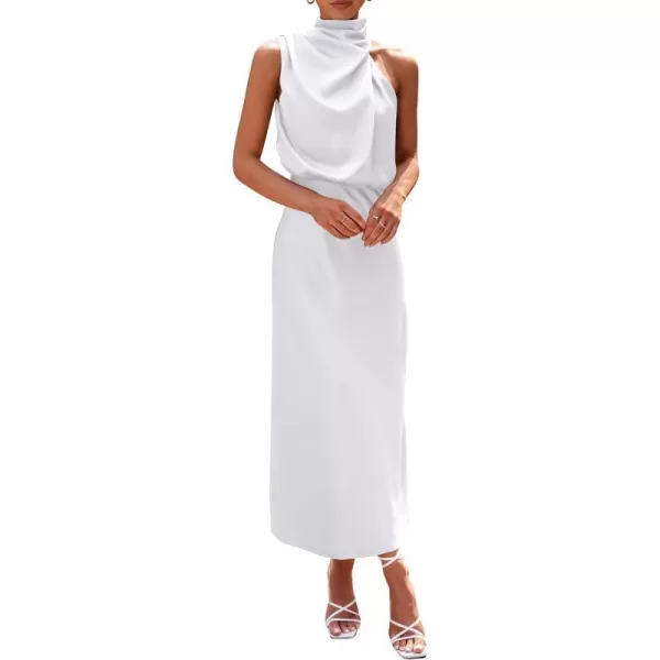 imagePRETTYGARDEN Womens 2023 Summer Satin Dress Elegant Sleeveless Mock Neck Cocktail Party Maxi DressesWhite
