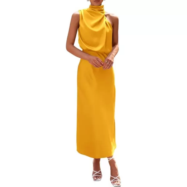 imagePRETTYGARDEN Womens 2023 Summer Satin Dress Elegant Sleeveless Mock Neck Cocktail Party Maxi DressesYellow