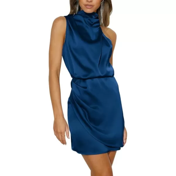 imagePRETTYGARDEN Womens 2023 Summer Satin Dress Sleeveless Mock Neck Short Formal Cocktail Party DressesDark Blue