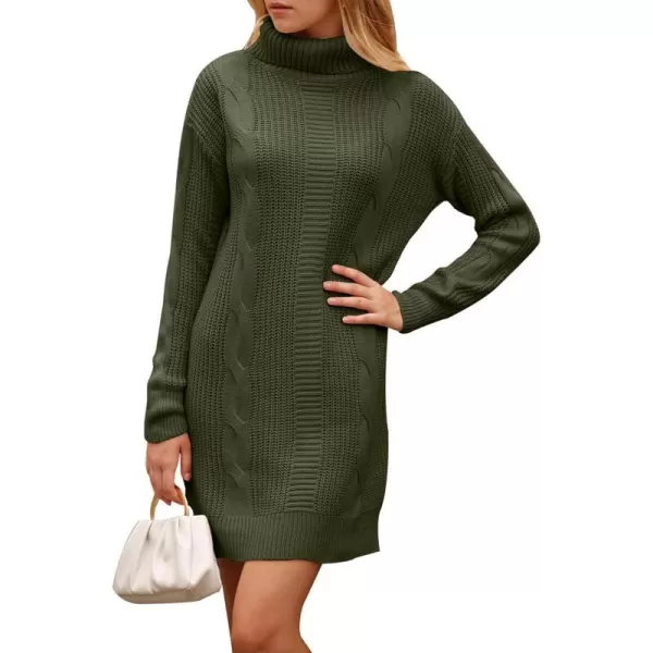 imagePRETTYGARDEN Womens 2023 Turtleneck Pullover Sweaters Casual Long Sleeve Plain Winter Knit Sweater DressArmy Green