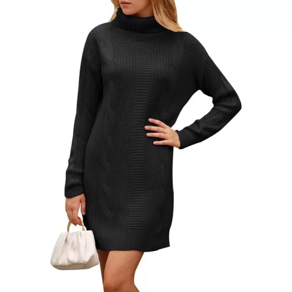 imagePRETTYGARDEN Womens 2023 Turtleneck Pullover Sweaters Casual Long Sleeve Plain Winter Knit Sweater DressBlack