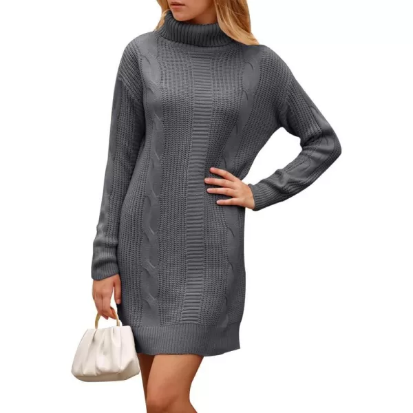 imagePRETTYGARDEN Womens 2023 Turtleneck Pullover Sweaters Casual Long Sleeve Plain Winter Knit Sweater DressDark Grey