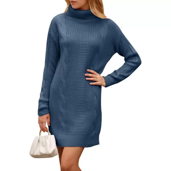 imagePRETTYGARDEN Womens 2023 Turtleneck Pullover Sweaters Casual Long Sleeve Plain Winter Knit Sweater DressGrey Blue