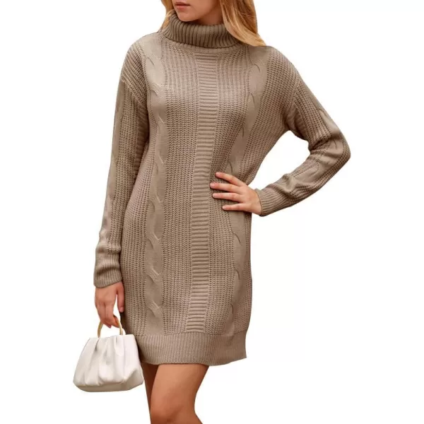 imagePRETTYGARDEN Womens 2023 Turtleneck Pullover Sweaters Casual Long Sleeve Plain Winter Knit Sweater DressLight Khaki