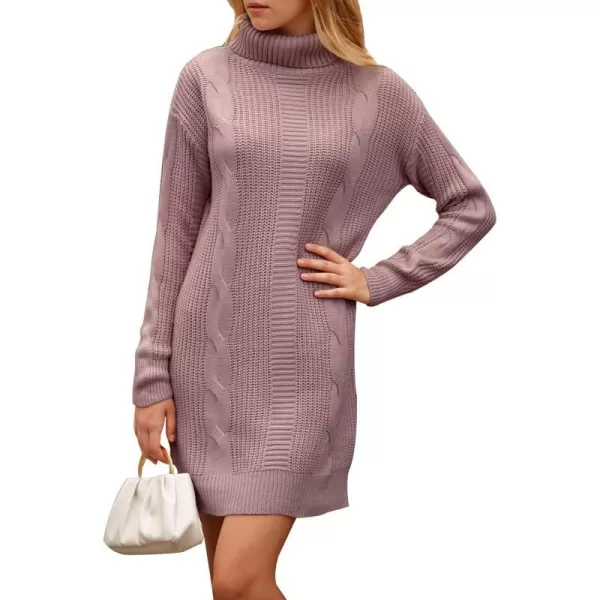 imagePRETTYGARDEN Womens 2023 Turtleneck Pullover Sweaters Casual Long Sleeve Plain Winter Knit Sweater DressPink