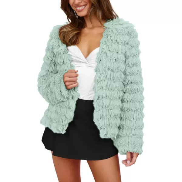 imagePRETTYGARDEN Womens 2023 Winter Coats Fashion Faux Fur Long Sleeve Fleece Shaggy Lightweight Fall Cropped Jacket OuterwearFruit Green