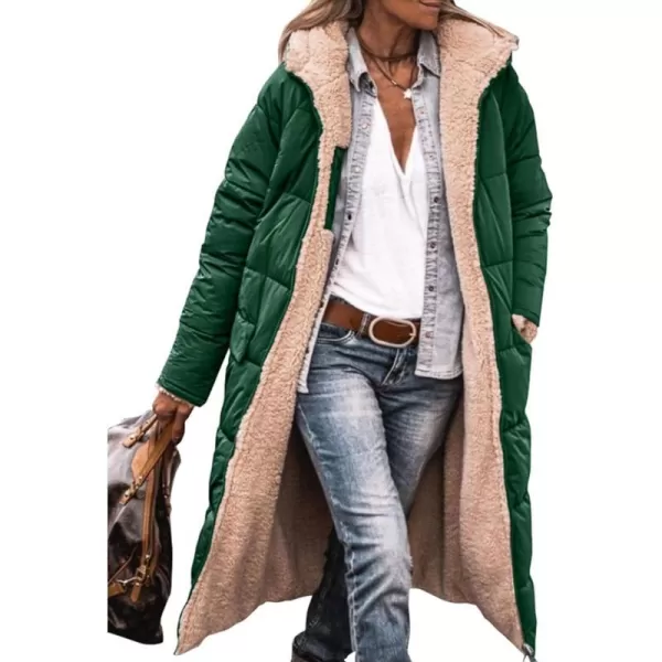 imagePRETTYGARDEN Womens 2023 Winter Fashion Clothes Oversized Shearling Fleece Long Coats JacketsDark Green