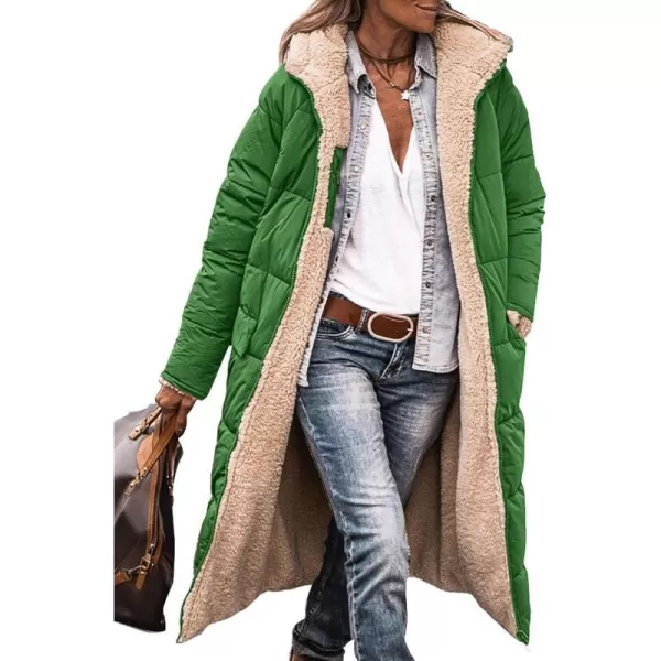 imagePRETTYGARDEN Womens 2023 Winter Fashion Clothes Oversized Shearling Fleece Long Coats JacketsGreen