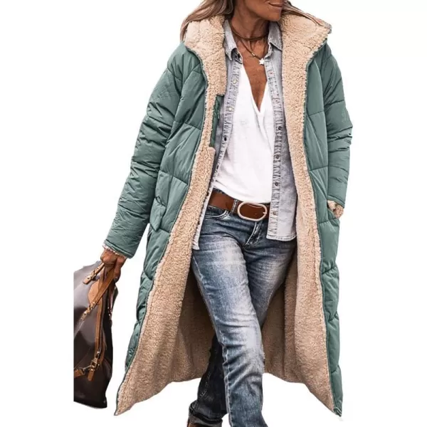 imagePRETTYGARDEN Womens 2023 Winter Fashion Clothes Oversized Shearling Fleece Long Coats JacketsGrey Green