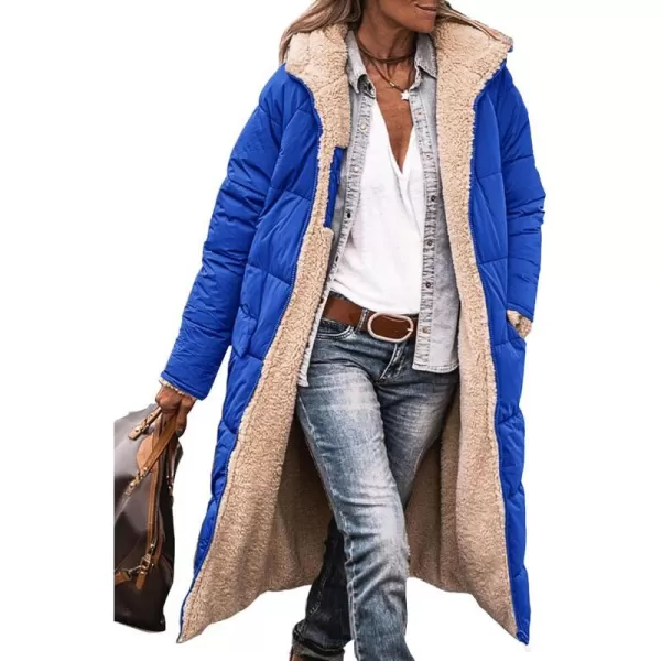 imagePRETTYGARDEN Womens 2023 Winter Fashion Clothes Oversized Shearling Fleece Long Coats JacketsRoyal Blue