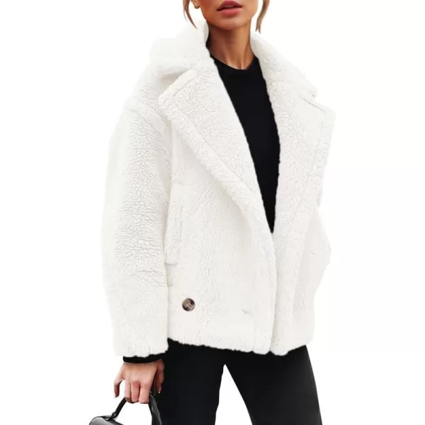 imagePRETTYGARDEN Womens 2023 Winter Fashion Sherpa Coats Lapel Fleece Jacket Long Sleeve Pockets Faux Fur Dressy Fall OutfitsBeige White