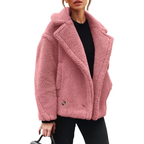 imagePRETTYGARDEN Womens 2023 Winter Fashion Sherpa Coats Lapel Fleece Jacket Long Sleeve Pockets Faux Fur Dressy Fall OutfitsPink
