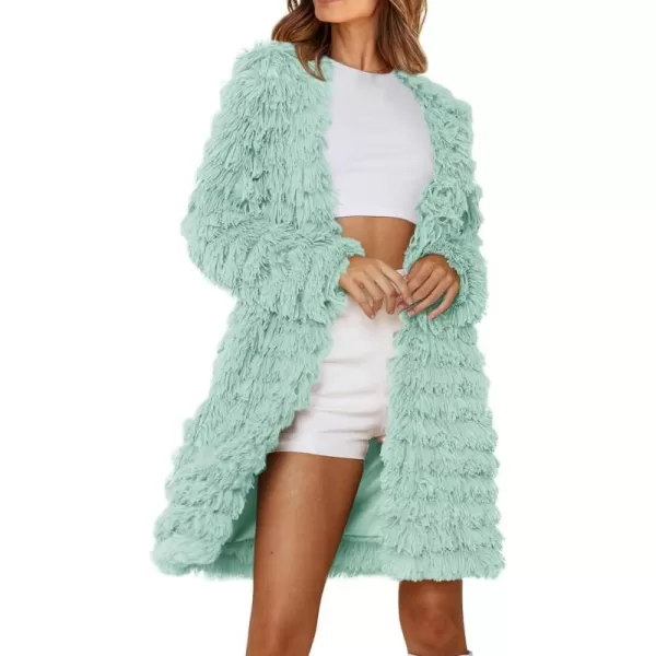 imagePRETTYGARDEN Womens 2023 Winter Faux Fur Jackets Fall Fashion Open Front Long Shaggy Coat OuterwearFruit Green