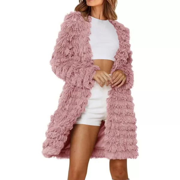 imagePRETTYGARDEN Womens 2023 Winter Faux Fur Jackets Fall Fashion Open Front Long Shaggy Coat OuterwearPink