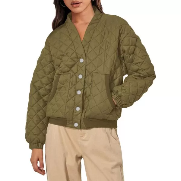 imagePRETTYGARDEN Womens 2023 Winter Quilted Jackets Button Down Long Sleeve Padded Warm Outerwear Fashion Coats With PocketsArmy Green