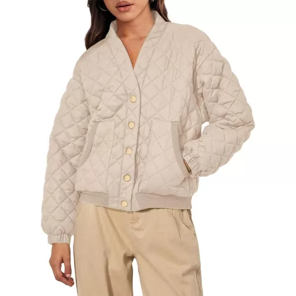 imagePRETTYGARDEN Womens 2023 Winter Quilted Jackets Button Down Long Sleeve Padded Warm Outerwear Fashion Coats With PocketsBeige