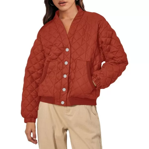 imagePRETTYGARDEN Womens 2023 Winter Quilted Jackets Button Down Long Sleeve Padded Warm Outerwear Fashion Coats With PocketsOrange