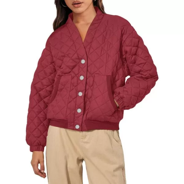 imagePRETTYGARDEN Womens 2023 Winter Quilted Jackets Button Down Long Sleeve Padded Warm Outerwear Fashion Coats With PocketsRed