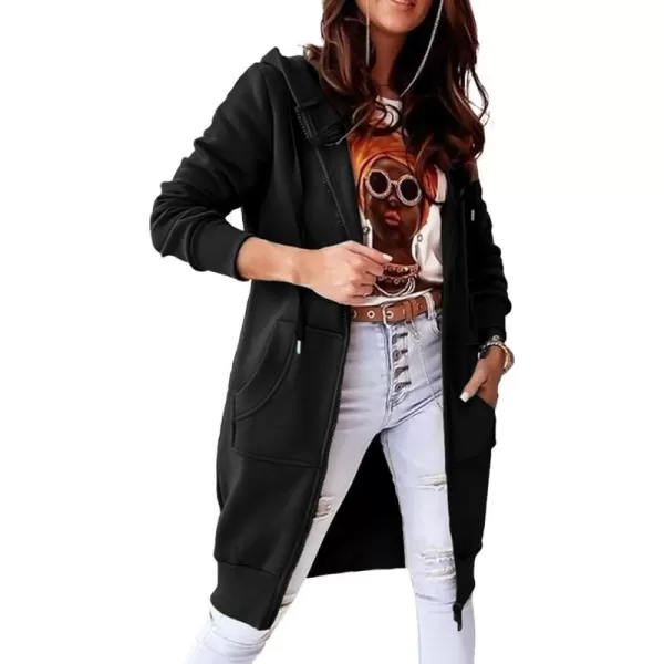 imagePRETTYGARDEN Womens 2023 Zip Up Hoodies Casual Long Sleeve Sweatshirts Fall Jacket Hooded Coat with PocketsBlack