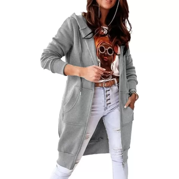 imagePRETTYGARDEN Womens 2023 Zip Up Hoodies Casual Long Sleeve Sweatshirts Fall Jacket Hooded Coat with PocketsGrey