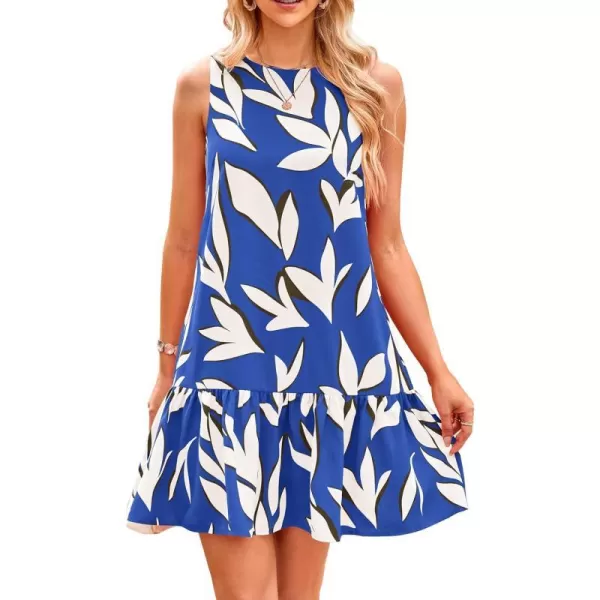 imagePRETTYGARDEN Womens 2024 Summer Floral Mini Dress Sleeveless Cut Out Backless Ruffle Boho Beach Vacation Short SundressesFloral Blue Beige