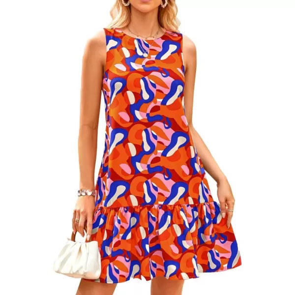 imagePRETTYGARDEN Womens 2024 Summer Floral Mini Dress Sleeveless Cut Out Backless Ruffle Boho Beach Vacation Short SundressesFloral Orange