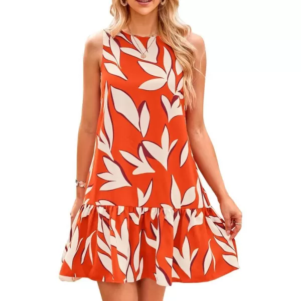 imagePRETTYGARDEN Womens 2024 Summer Floral Mini Dress Sleeveless Cut Out Backless Ruffle Boho Beach Vacation Short SundressesFloral Orange Beige
