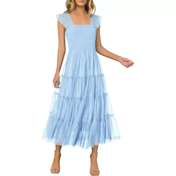 imagePRETTYGARDEN Womens 2024 Summer Midi Dress Casual Sleeveless Smocked Ruffle Tulle Flowy Beach SundressLight Blue