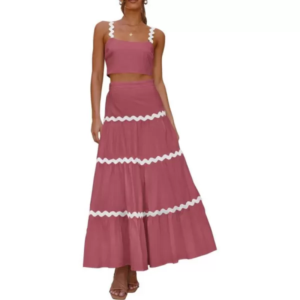 imagePRETTYGARDEN Womens 2024 Summer Two Piece Vacation Beach Outfits Dressy Sleeveless Cropped Tank Tops and Long Maxi Skirt SetsDusty Pink