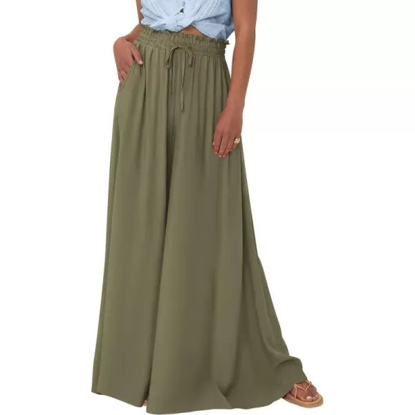 imagePRETTYGARDEN Womens 2024 Summer Wide Leg Palazzo Pants High Waisted Flowy Pockets Trendy Casual Lounge Boho Beach TrousersArmy Green