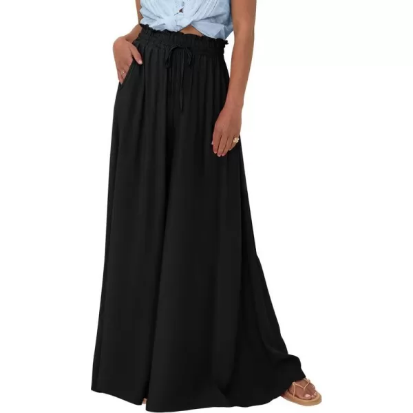 imagePRETTYGARDEN Womens 2024 Summer Wide Leg Palazzo Pants High Waisted Flowy Pockets Trendy Casual Lounge Boho Beach TrousersBlack