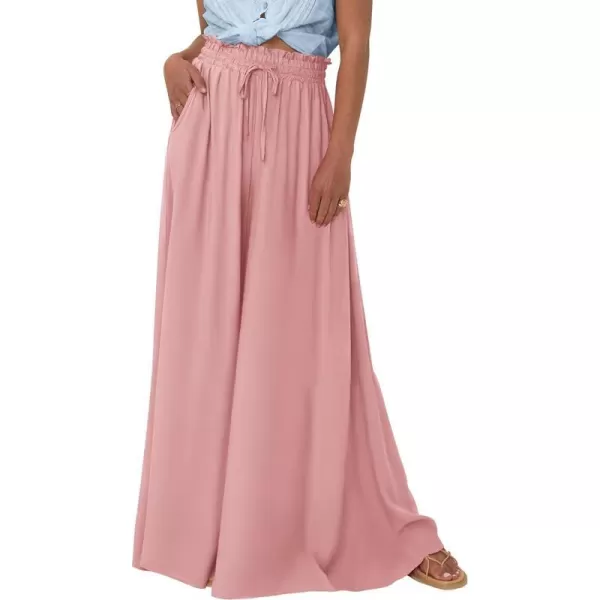 imagePRETTYGARDEN Womens 2024 Summer Wide Leg Palazzo Pants High Waisted Flowy Pockets Trendy Casual Lounge Boho Beach TrousersPink