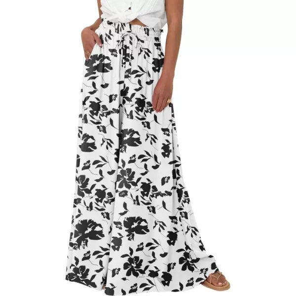 imagePRETTYGARDEN Womens 2024 Summer Wide Leg Palazzo Pants High Waisted Flowy Pockets Trendy Casual Lounge Boho Beach TrousersPrint Black