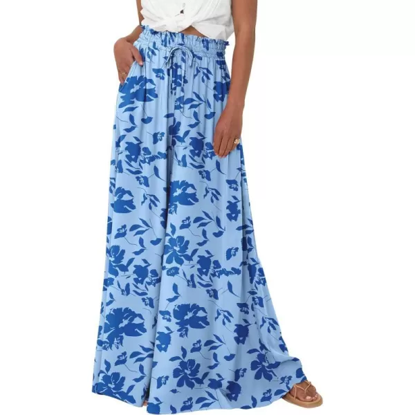 imagePRETTYGARDEN Womens 2024 Summer Wide Leg Palazzo Pants High Waisted Flowy Pockets Trendy Casual Lounge Boho Beach TrousersPrint Blue