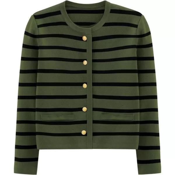 imagePRETTYGARDEN Womens 2024 Winter Cardigan Sweaters Button Down Open Front Long Sleeve Knit Cardigans Shirt Trendy OuterwearStriped Army Green