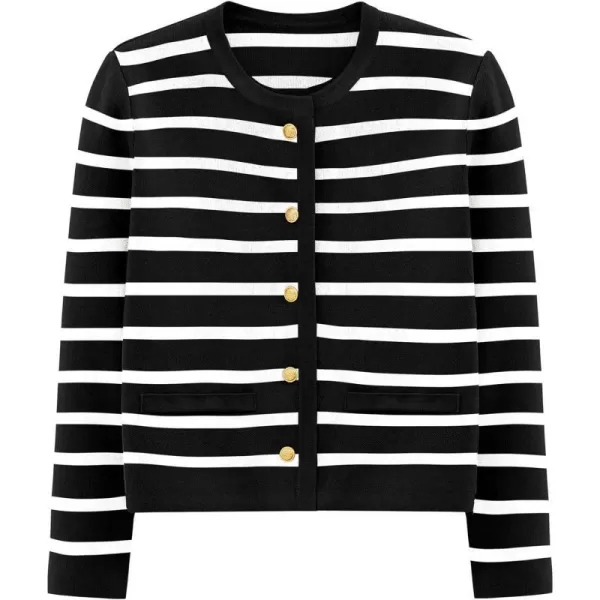 imagePRETTYGARDEN Womens 2024 Winter Cardigan Sweaters Button Down Open Front Long Sleeve Knit Cardigans Shirt Trendy OuterwearStriped Black