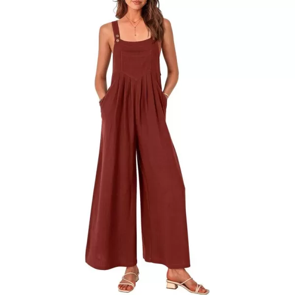 imagePRETTYGARDEN Womens Bib Overalls Casual Summer Sleeveless Strap Loose Wide Leg Jumpsuits with PocketsDark Brown