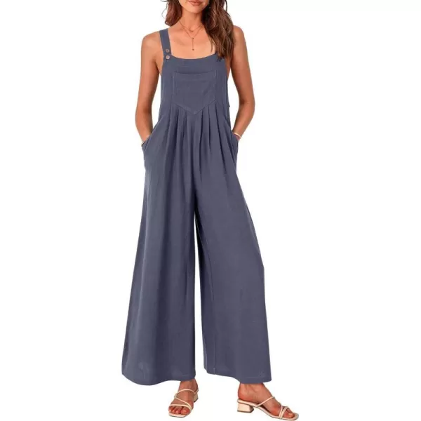 imagePRETTYGARDEN Womens Bib Overalls Casual Summer Sleeveless Strap Loose Wide Leg Jumpsuits with PocketsDark Grey
