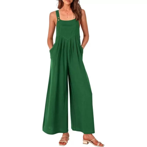 imagePRETTYGARDEN Womens Bib Overalls Casual Summer Sleeveless Strap Loose Wide Leg Jumpsuits with PocketsGreen