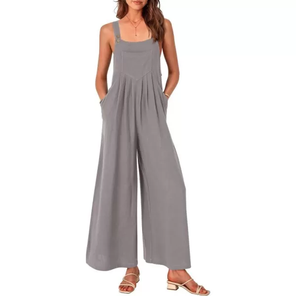imagePRETTYGARDEN Womens Bib Overalls Casual Summer Sleeveless Strap Loose Wide Leg Jumpsuits with PocketsGrey