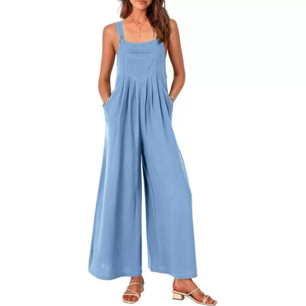 imagePRETTYGARDEN Womens Bib Overalls Casual Summer Sleeveless Strap Loose Wide Leg Jumpsuits with PocketsLight Blue