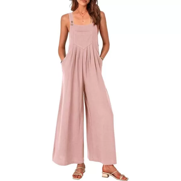 imagePRETTYGARDEN Womens Bib Overalls Casual Summer Sleeveless Strap Loose Wide Leg Jumpsuits with PocketsPink